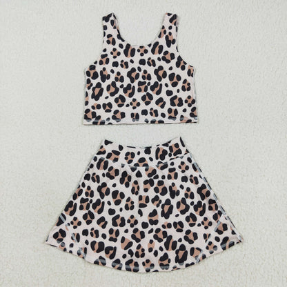 GSD2327 Baby Girls Sleeveless Leopard Top Skort Yoga Set C8.18