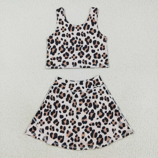 GSD2327 Baby Girls Sleeveless Leopard Top Skort Yoga Set C8.18