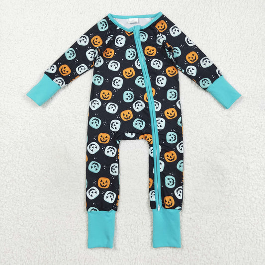 LR2465 Baby Boys Long Sleeves Colorful Ghost Pumpkins Zipper Pant Romper C8.18