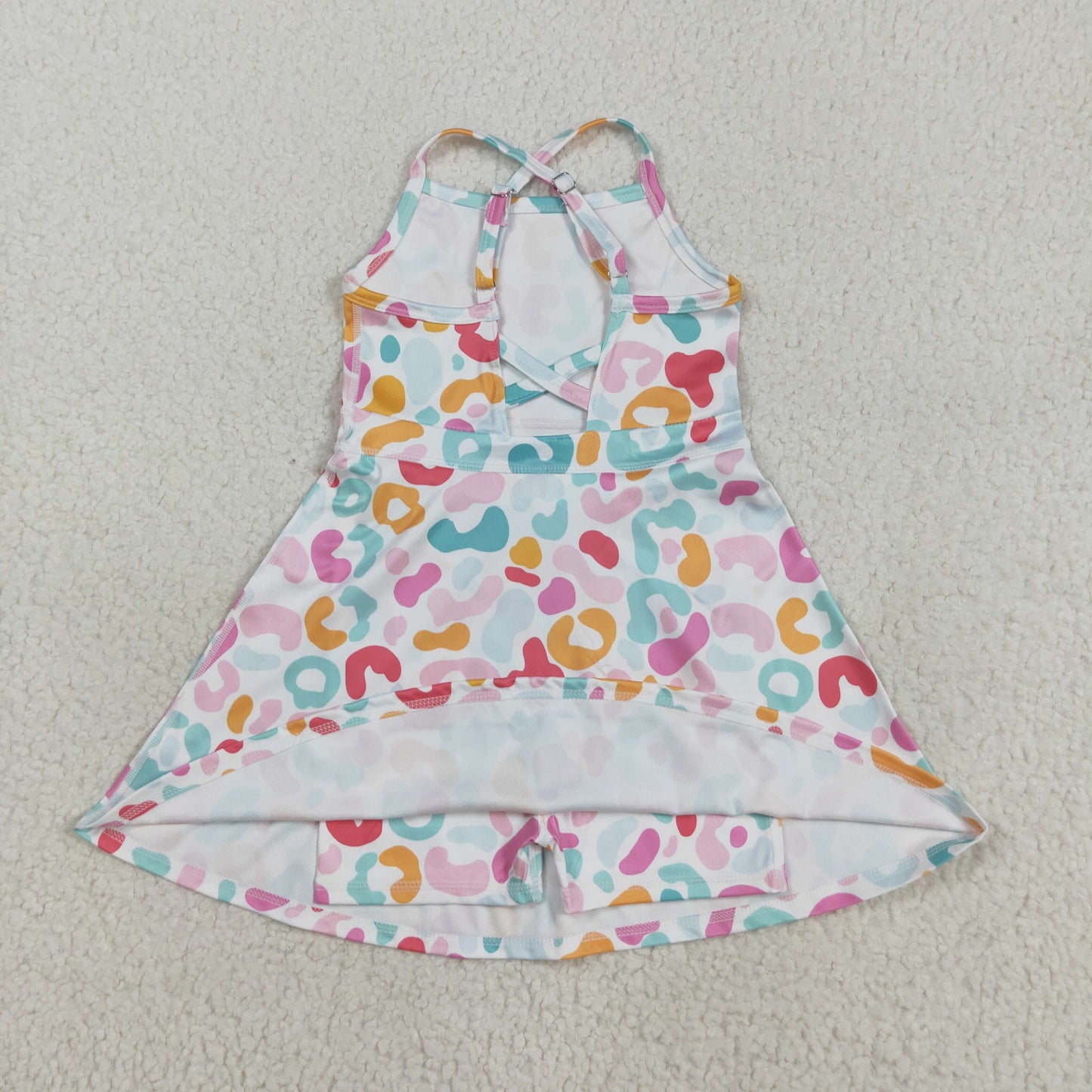 GSD2645 Baby Girls Strap Pink Green Leopard Shorts Knee Length Dress 8.5