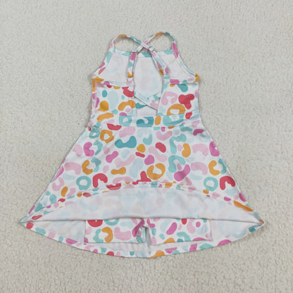 GSD2645 Baby Girls Strap Pink Green Leopard Shorts Knee Length Dress 8.5