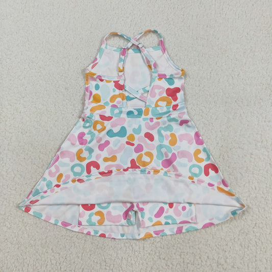 GSD2645 Baby Girls Strap Pink Green Leopard Shorts Knee Length Dress 8.5