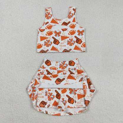 GSD2695 Baby Girls Team Orange Footballs T Vest Top Short Skirts Yoga Set C8.25
