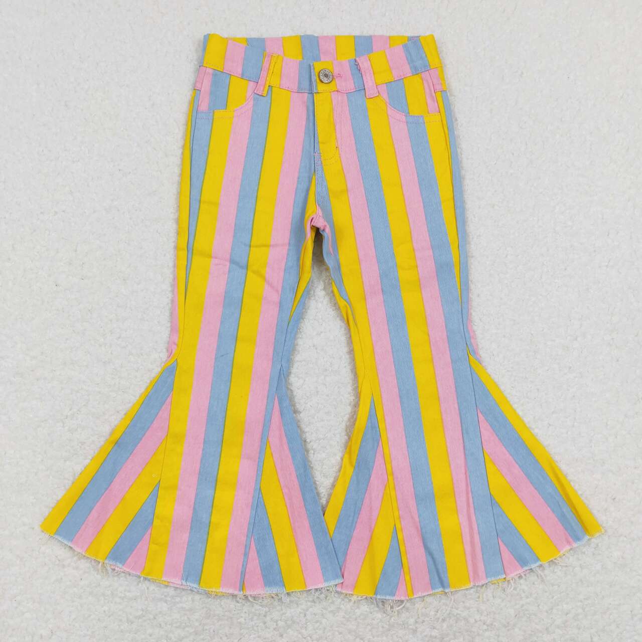 P0332 pink blue and yellow striped denim trousers