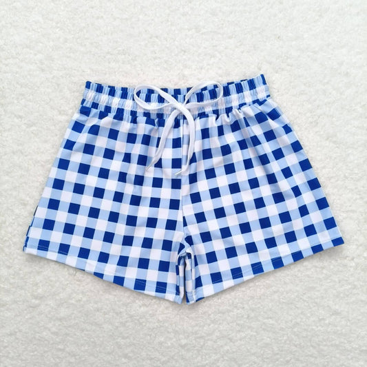 S0232 Blue and white checkered swim trunks for boys