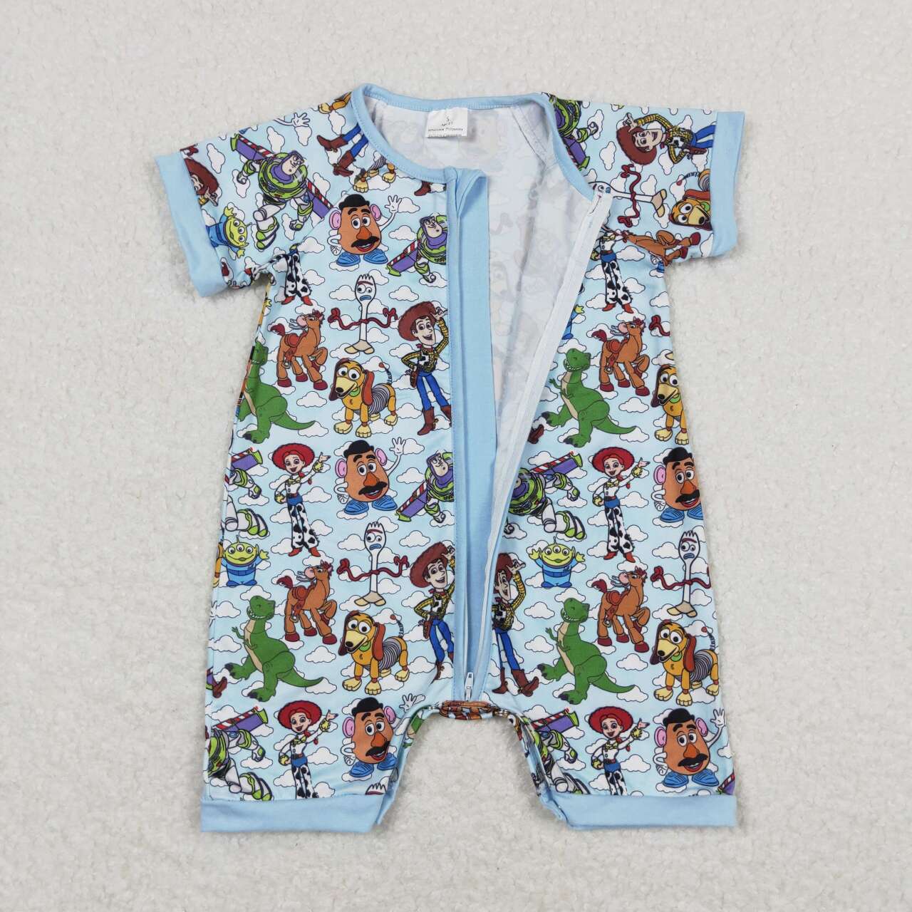SR1274 Boy's cartoon white cloud blue zip-up short-sleeved onesie