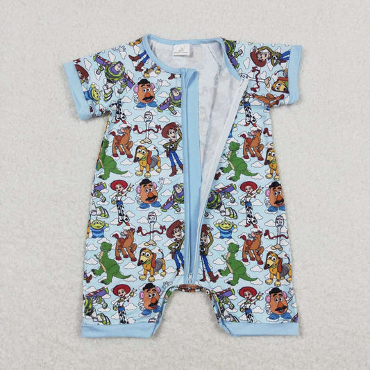 SR1274 Boy's cartoon white cloud blue zip-up short-sleeved onesie