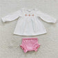 Embroidered Christmas tree bow polka dot pink and white long sleeve suit collection