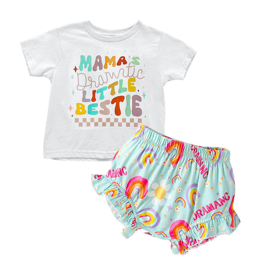 GBO0349Baby Girls Mama's Dramatic Little Bestie Top Rainbow Bummies Clothes Sets Preorder