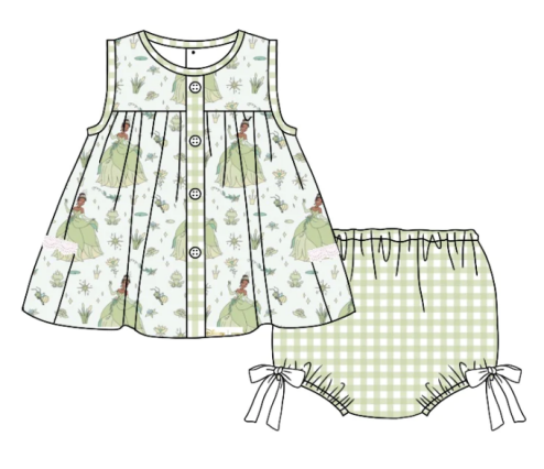 GBO0358Baby Girls Green Frog Princess Top Bummies Clothes Sets Preorder