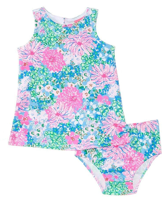 GBO0359Baby Girls Pink Blue Flowers Top Bummies Clothes Sets Preorder
