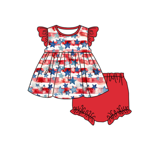 GBO0361Baby Girls 4th Of July Stars Top Bummies Clothes Sets Preorder