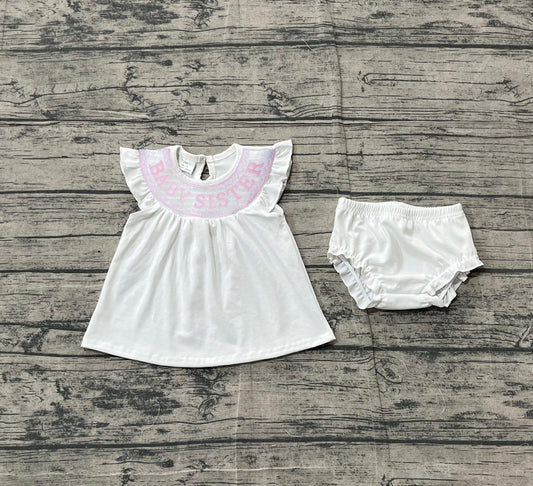 Sample GBO0490 Cute Baby Girls Flutter Sleeve Baby Sister Tunic Bummies Clothes Sets