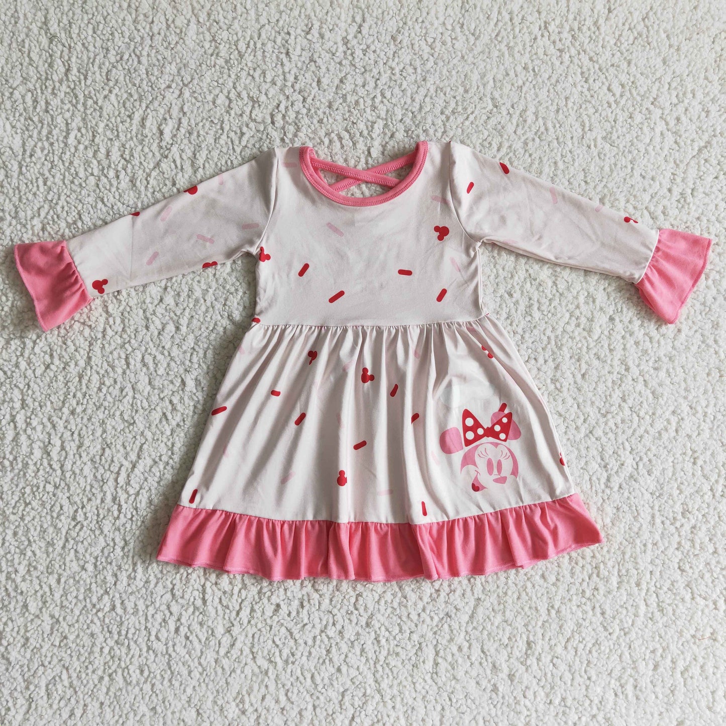 GLD0096 Girl Pink Character Long Sleeve Dress