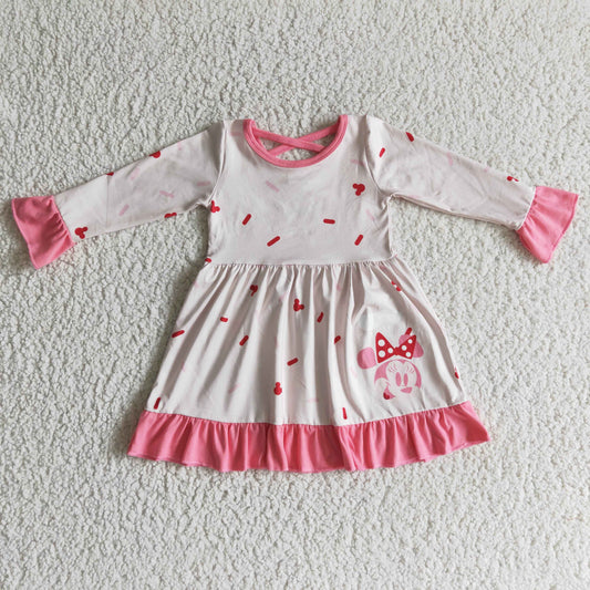 GLD0096 Girl Pink Character Long Sleeve Dress