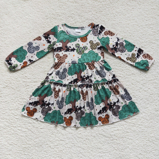 GLD0260 Baby Girls Animal Tree Knee Length Dress