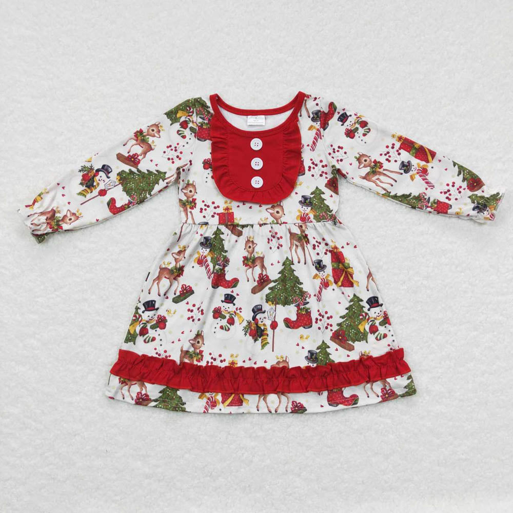 GLD0292 Snowman Fawn Christmas Tree Red Lace Long Sleeve Jumpsuit