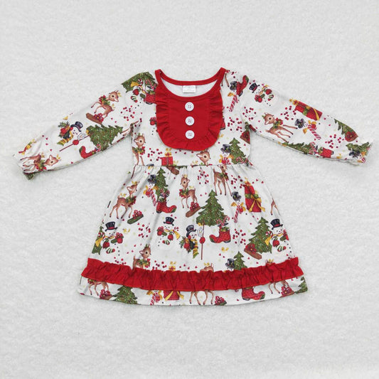 GLD0292 Snowman Fawn Christmas Tree Red Lace Long Sleeve Jumpsuit