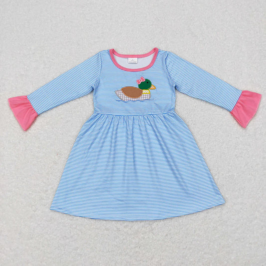 Sibling Baby Girls Embroidery Bow Ducks Blue Stripe Tunic Leggings Valentines Sets Dresses C11.11
