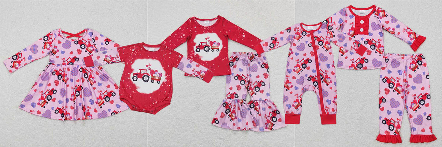 Plaid Love Truck Tractor Red Long Sleeve Pink Pants Suit Combination