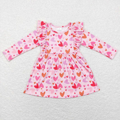 GLD0460 Baby Girls Valentines Hearts Pink Red Knee Length Dress