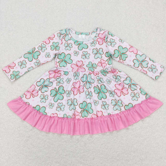 GLD0503 Four-leaf clover pink lace long-sleeved dress