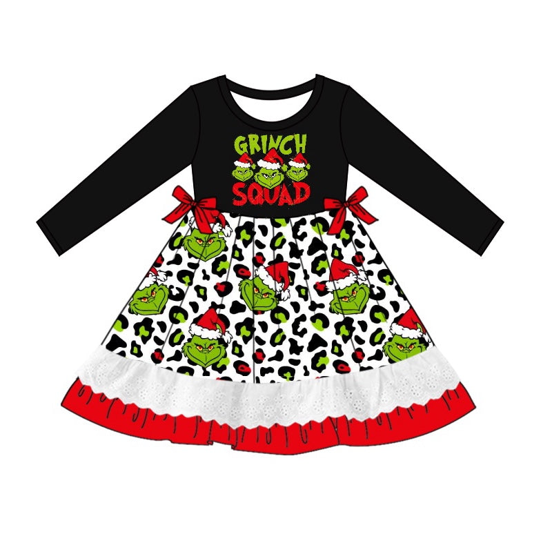 GLD0864 Baby Girls Christmas leopard print lace lace long-sleeved dress Preorder