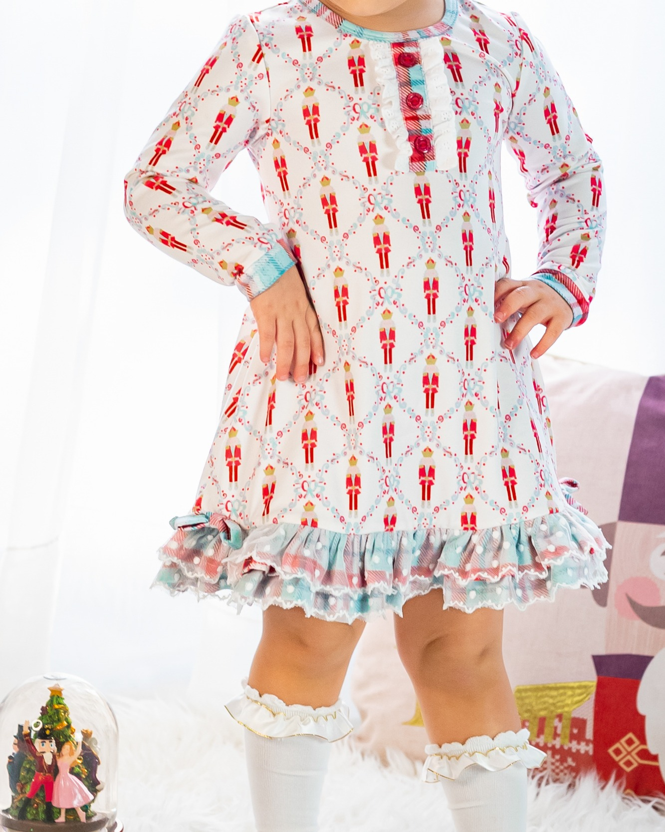 GLD0876 Baby Girls Christmas Soldier Knee Length Dresses Preorder