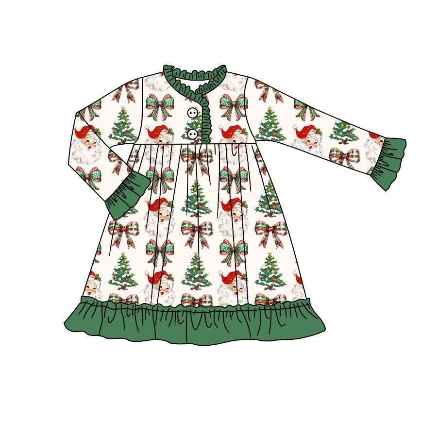 GLD0892 Baby Girls Christmas Green Sants Bows Knee Length Gowns Dresses Preorder
