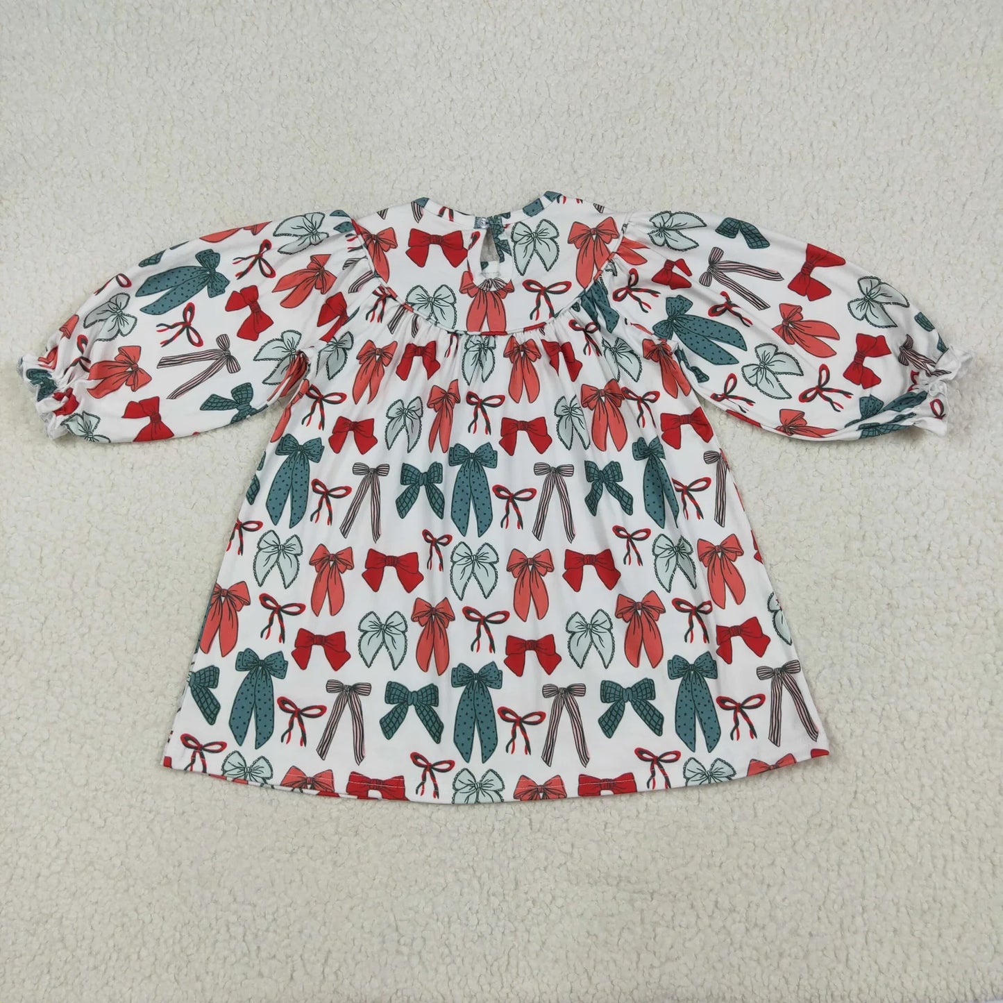 Sibling Baby Girls Green Red Bows Christmas Knee Length Dresses C9.2