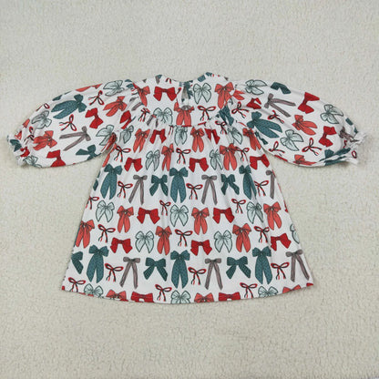 Sibling Baby Girls Green Red Bows Christmas Knee Length Dresses C9.2