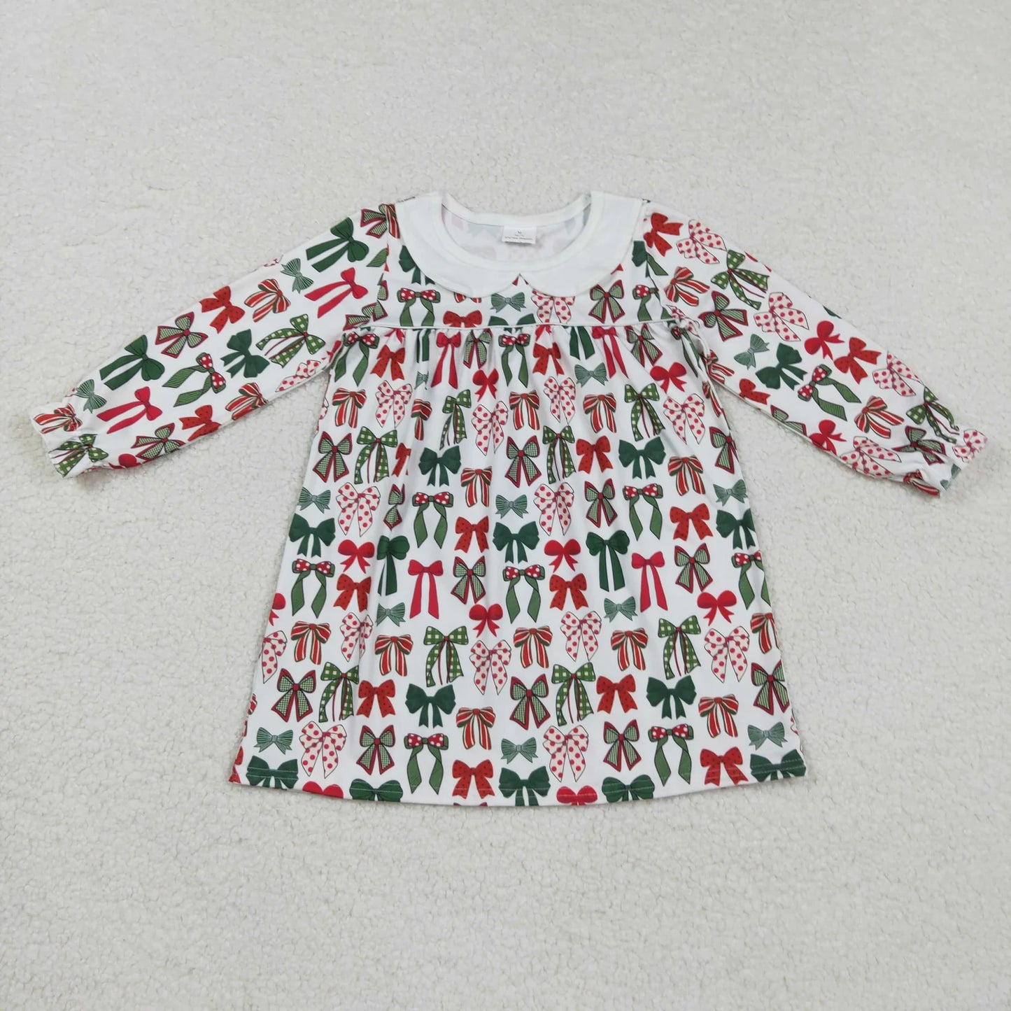 Sibling Baby Girls Green Red Bows Christmas Knee Length Dresses C9.2