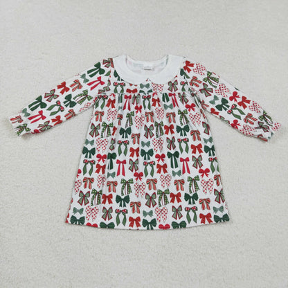 Sibling Baby Girls Green Red Bows Christmas Knee Length Dresses C9.2
