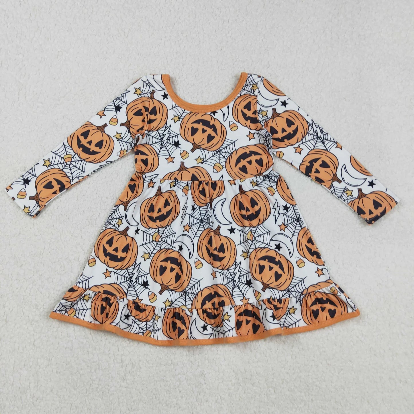 Sibling Baby Girls Ghosts Pumpkins Halloween Zipper Footie Romper Knee Length Dress C9.4