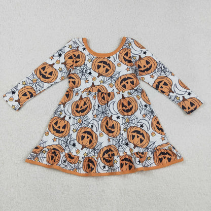Sibling Baby Girls Ghosts Pumpkins Halloween Zipper Footie Romper Knee Length Dress C9.4