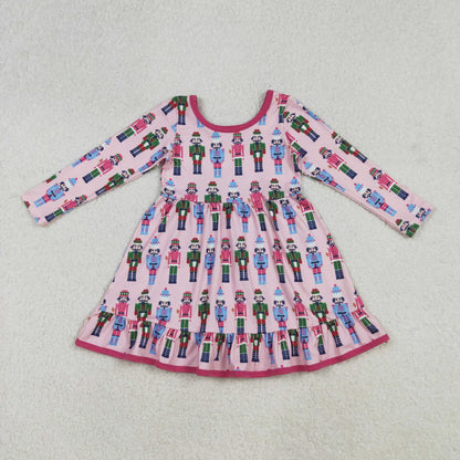 Sibling Baby Girls Christmas Long Sleeve Santa Soldiers Grin Ruffle Knee Length Dresses C11.21