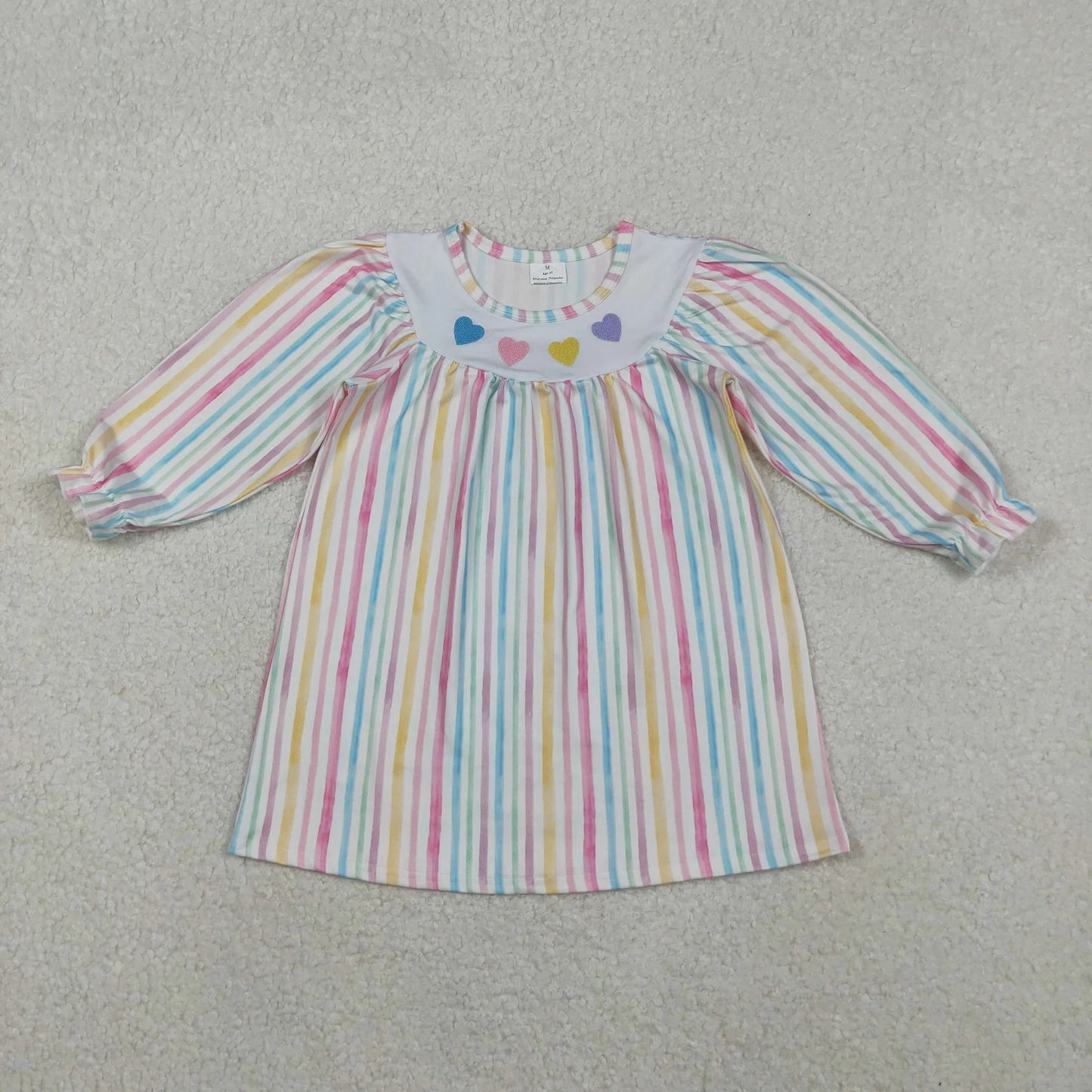 Sibling Baby Girls Embroidery Hearts Bows Stripe Valentines Ruffle Sleeve Knee Length Dresses C11.21