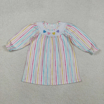 Sibling Baby Girls Embroidery Hearts Bows Stripe Valentines Ruffle Sleeve Knee Length Dresses C11.21