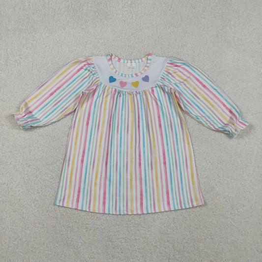 Sibling Baby Girls Embroidery Hearts Bows Stripe Valentines Ruffle Sleeve Knee Length Dresses C11.21