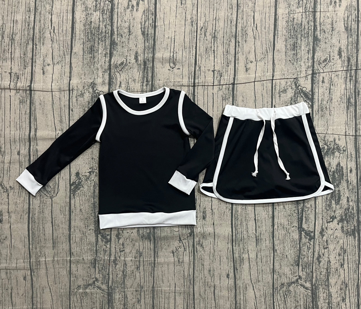 Sample GLD1481 Cute Yoga fabric Baby Girls Black Long Sleeve Top Skirts Shorts Yoga Clothes Sets