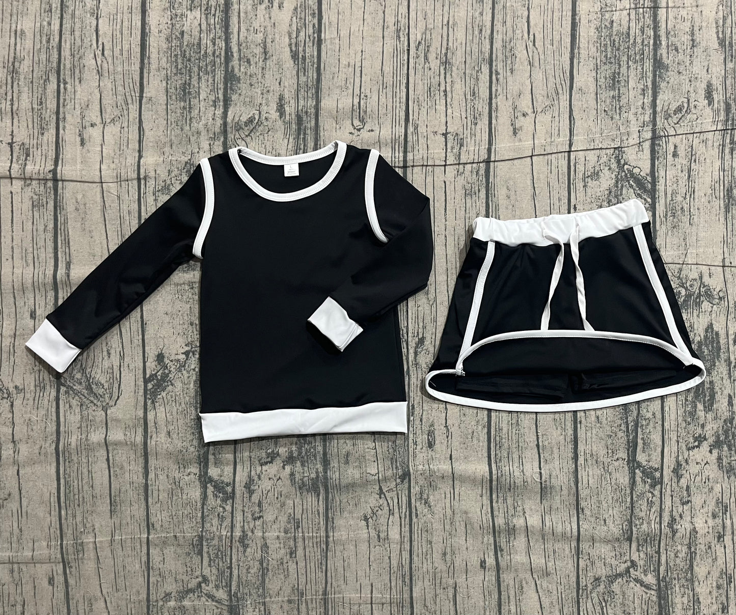 Sample GLD1481 Cute Yoga fabric Baby Girls Black Long Sleeve Top Skirts Shorts Yoga Clothes Sets