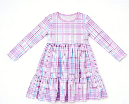 C12.13 GLD1568 Baby Girls Colorful Checked Patchwork Knee Length Dresses Preorder