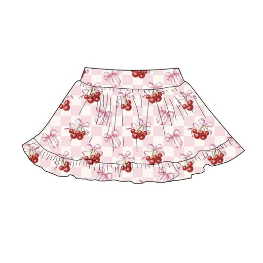 C12.5 GLK0220 Baby Girls Pink Checked Bows Cherry Yoga Ruffle Skirt Shorts Bottom Preorder