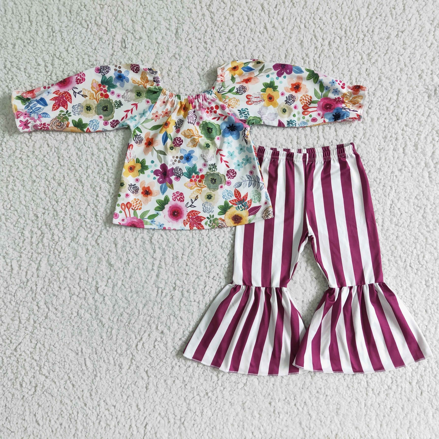 GLP0013 Girls Stripe Purple Floral Bell Outfits