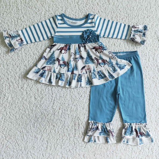 GLP0019 Girl Striped Horse Ruffle Outfit