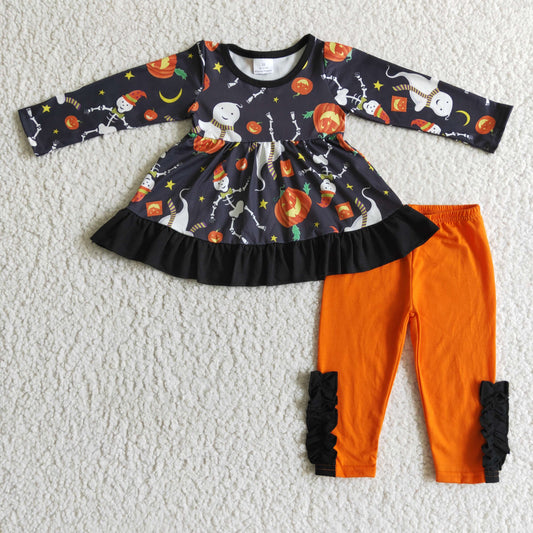 GLP0092 Baby girls Halloween ghost orange pants clothes set