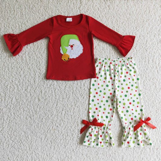 GLP0099 Christmas Girl Embroidered Santa Pajamas set