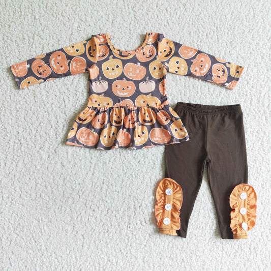 GLP0116 Halloween Girl Pumpkin Long Sleeve Outfit