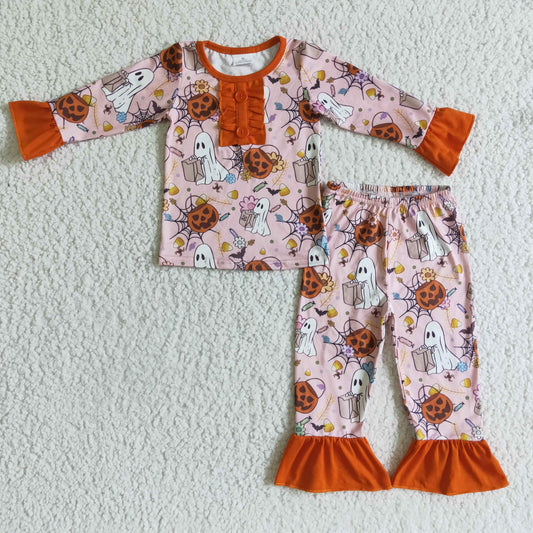 GLP0135 baby girls ghost pumpkin Halloween pajamas set
