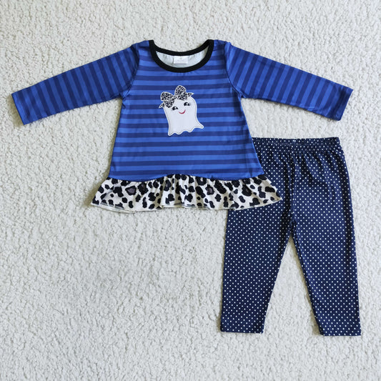 GLP0140 Halloween Girl Ghost Blue Striped Long Sleeve Outfit